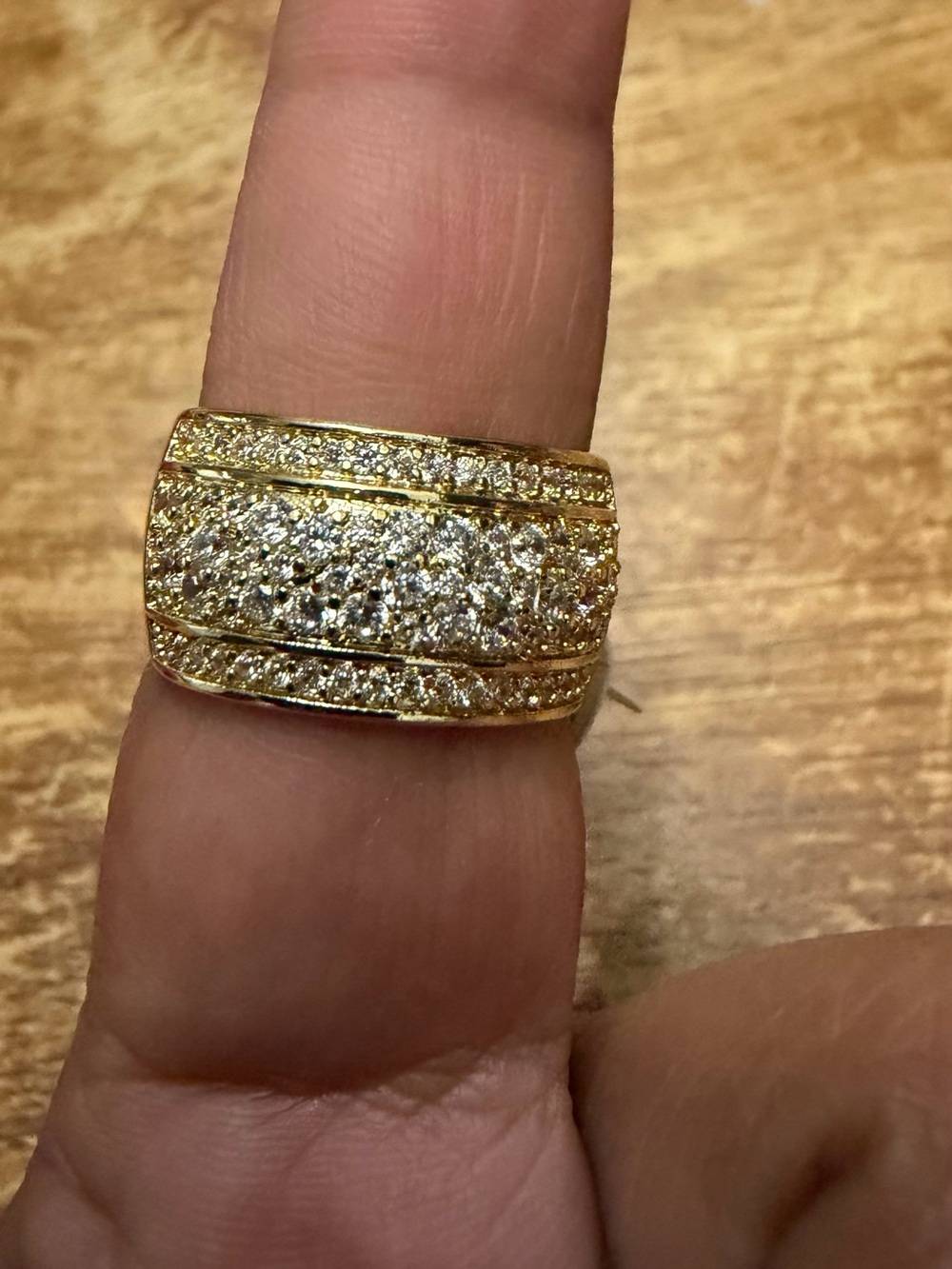 Gold Pavé Crystal Wide Band Ring - Elegant Women's Jewelry